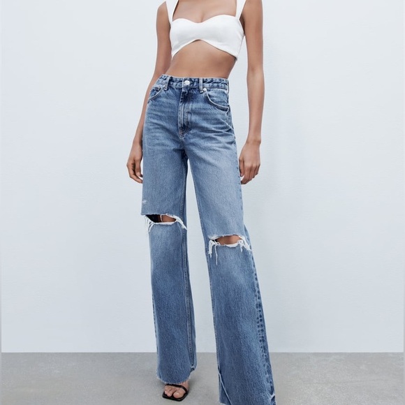 Zara Denim - Zara high waisted wide leg jeans dark wash size 2